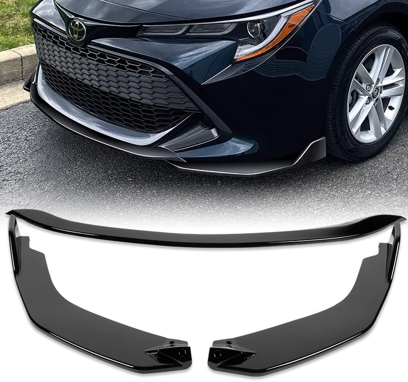 HYPERSPEED Front Bumper Spoiler Lip 3PCS ABS TS-Style Fit for 2019 2020 2021 2022 Toyota Corolla SE Hatchback, Car Mods Accessories Replacement Assembly, Air Chin Body Kit Splitter (Painted Black)