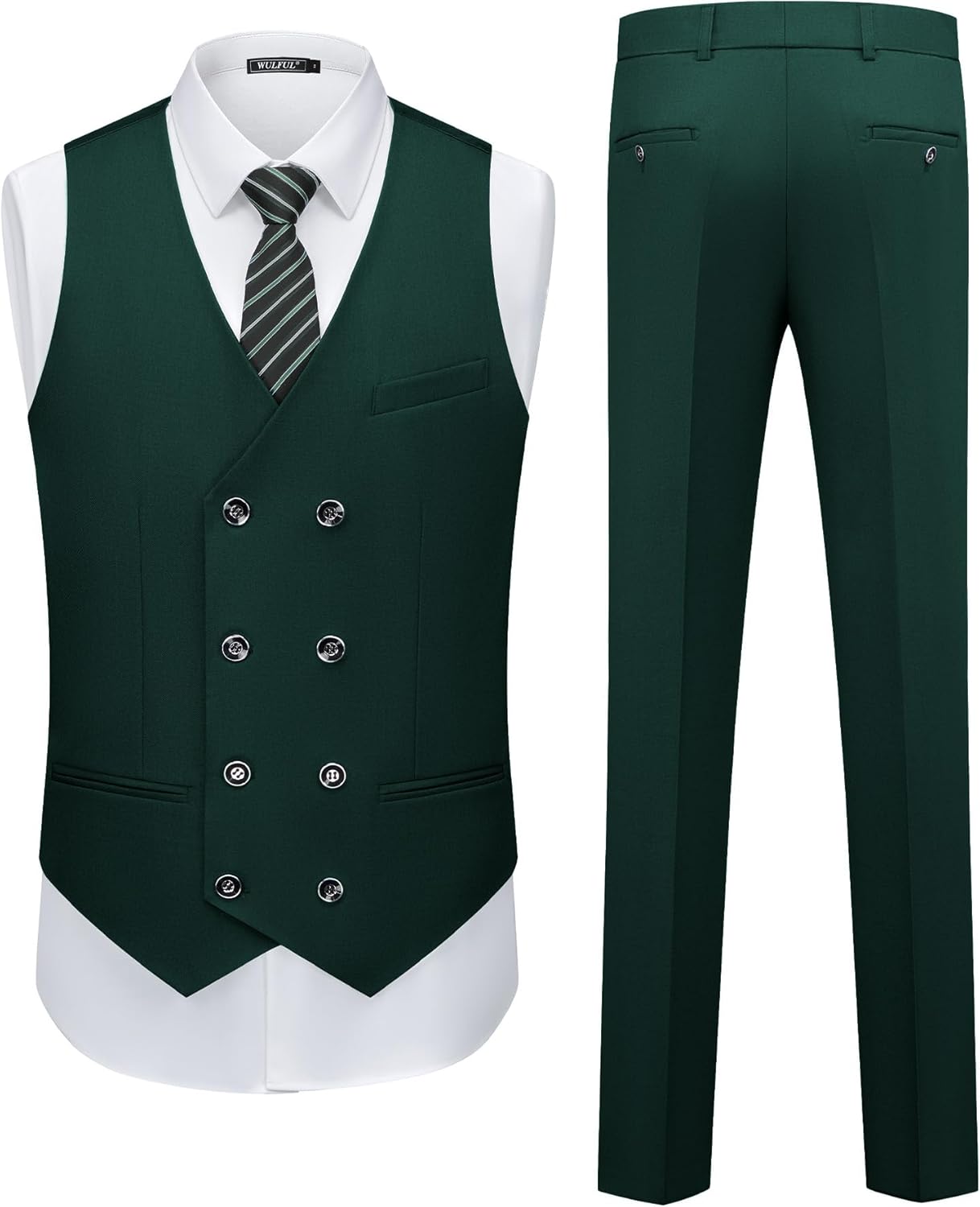 WULFUL Men's 3 Piece Suits Slim Fit Tuxedo Suit Set Double Breasted Suit Jacket Vest Pants Set for Wedding Prom - Image 8