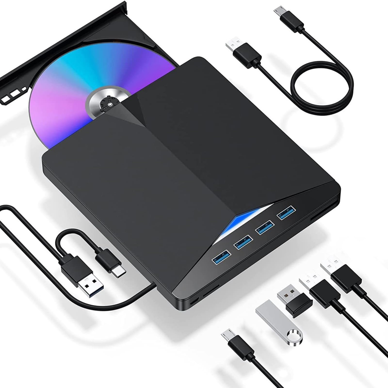 Unità video esterne a 7 porte per laptop, USB C USB3.0, masterizzatore portatile con slot per schede USB, lettore di velocità veloce