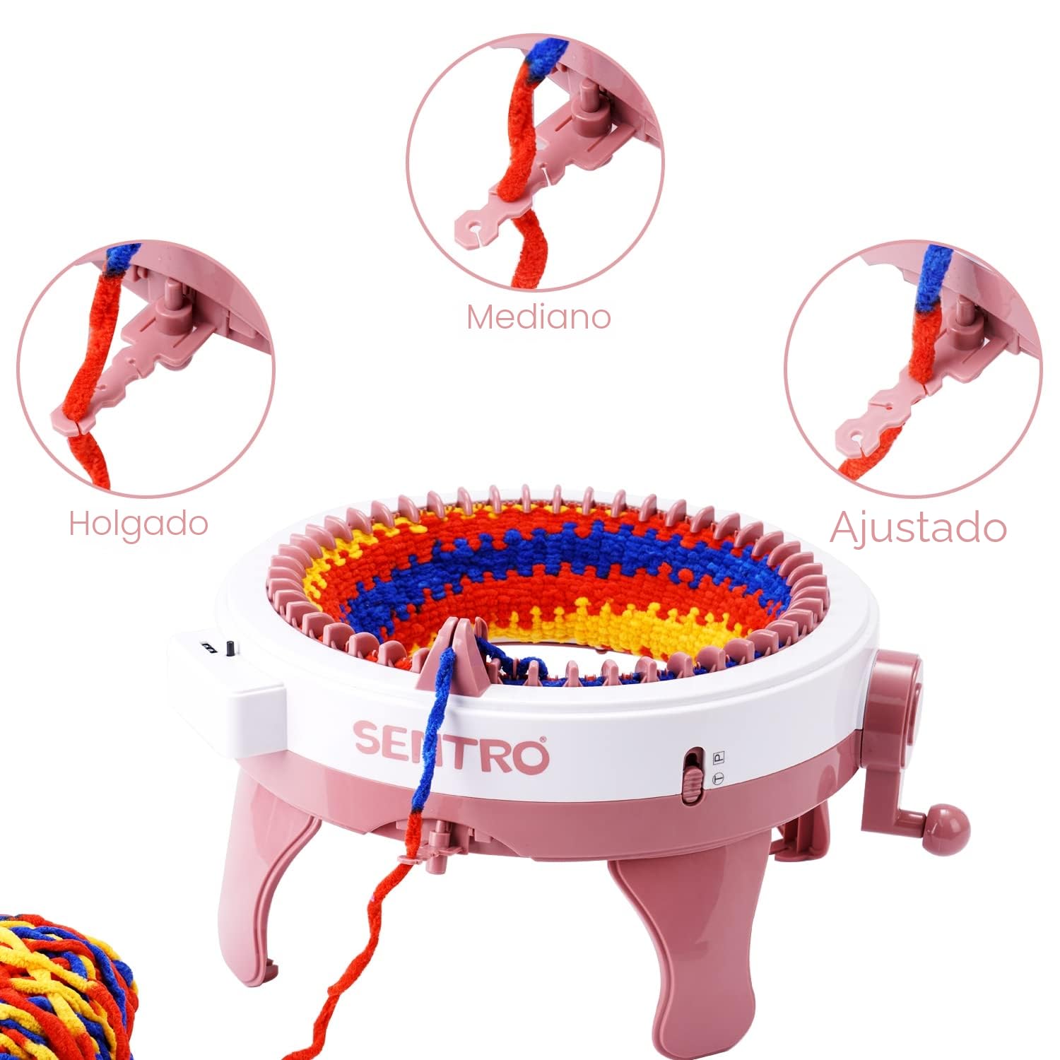 Máquina de tejer circular de 48 agujas para adultos y niños, máquina de telar para tejer bufandas, sombreros, calcetines y guantes (rosa)
