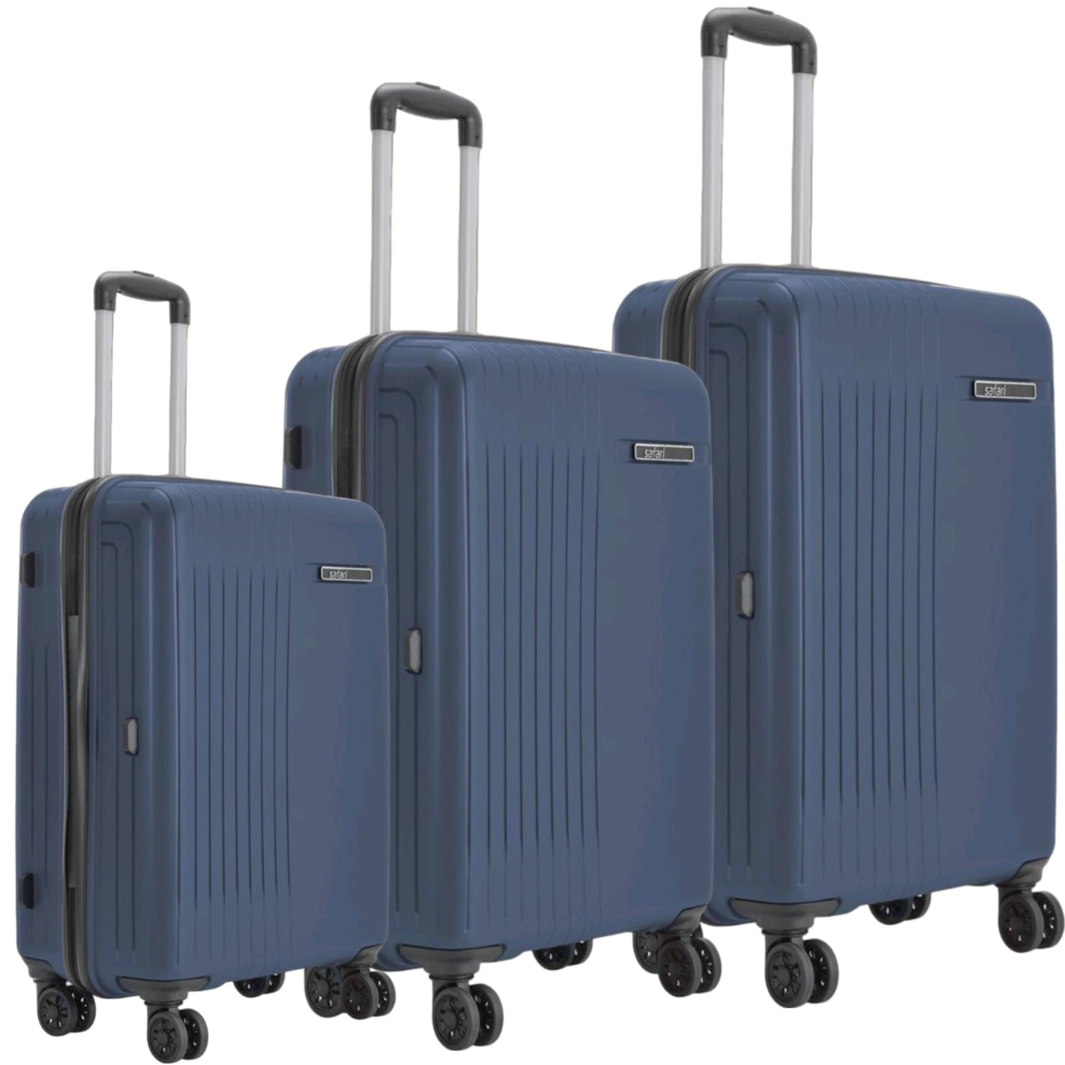Safari Lancer Hard-Sided Polypropylene 5 Years Warranty 8 Wheels Double Spinner Luggage Set of 3 Trolley Bags (55 & 66 & 76 cm) (Set of 3) Ink Blue, S...