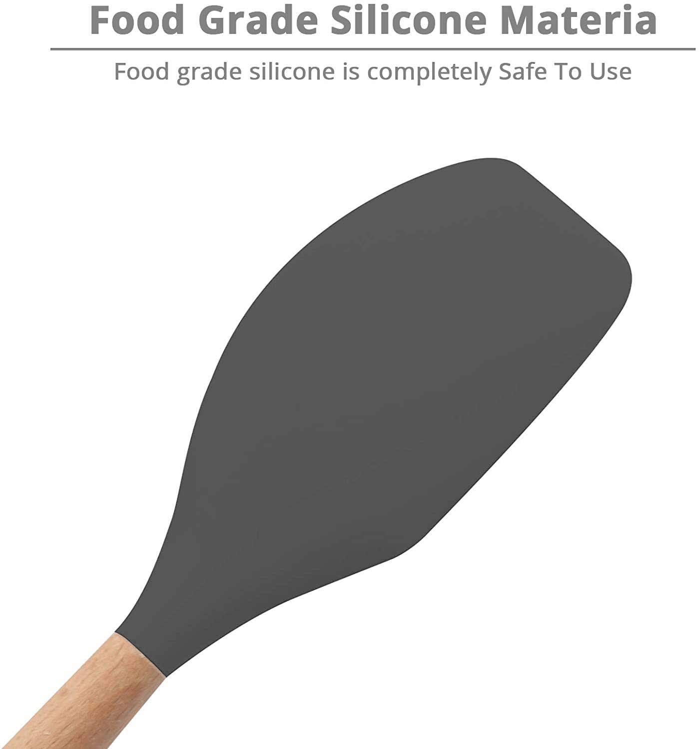 Woodtula Silicone Spatula Cooking Utensils Kitchen Utensil Set Heat Resistant Wooden Handles Kitchen Gadgets Tools Set for Nonstick Grey — Amazon image 3