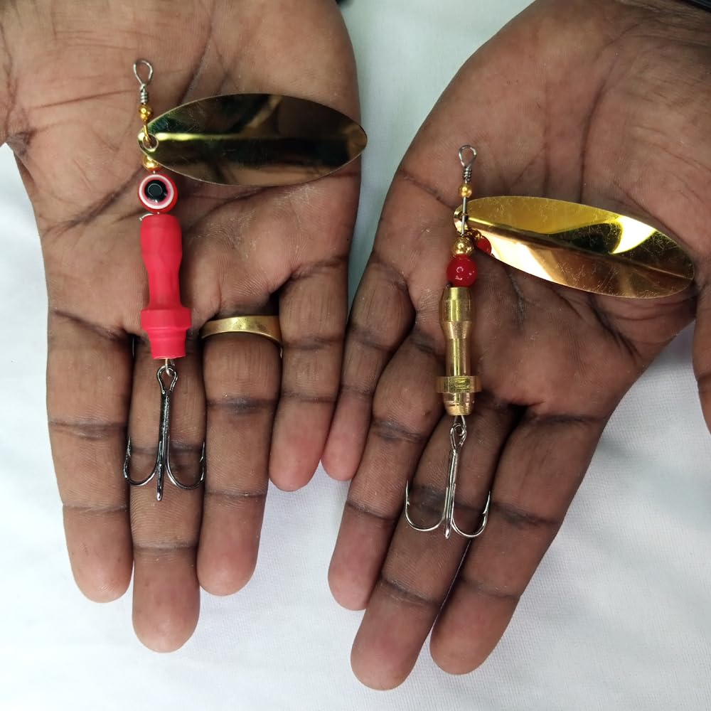Dushman 20g Fishing Spinner Lure Combo (Golden + Red) | Brass Spoon Bait Set for Freshwater & River Fishing-image-8