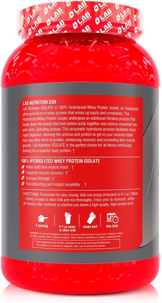 LAB NUTRITION GOL - Whey Protein Isolate 100% Hydrolyzed, 100% Whey Protein Powder, Lean Muscle Building Powder Presentation, Gluten and Sugar Free