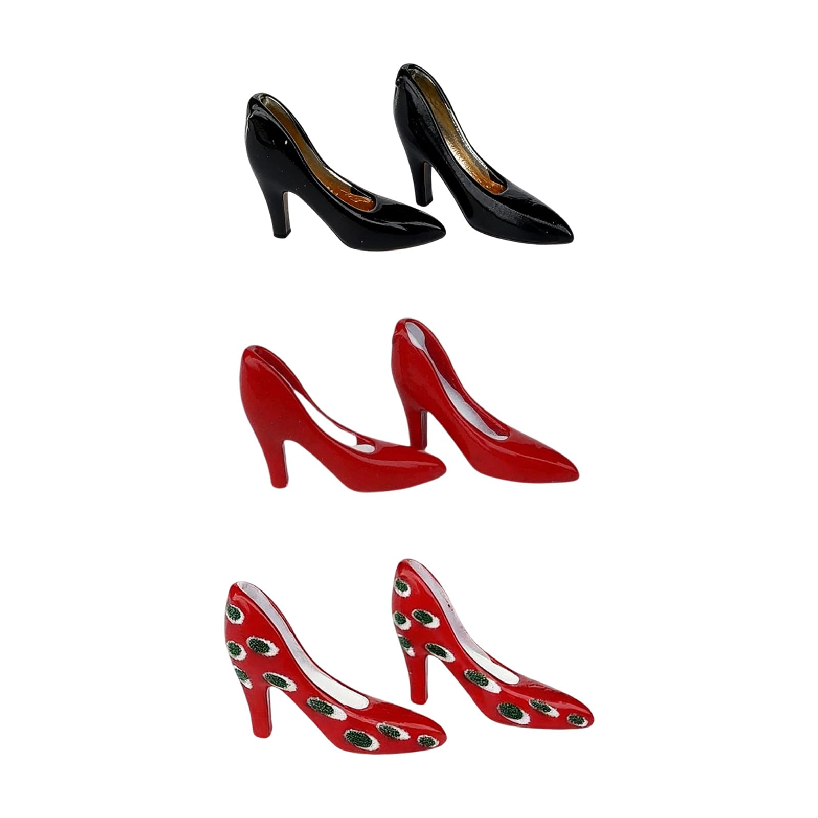 Maxtonser 3 Pairs 1/12 Scale Miniature High Heel Hand Painted Iron Shoes For Dollhouses Decors Realistic Shoe Collection