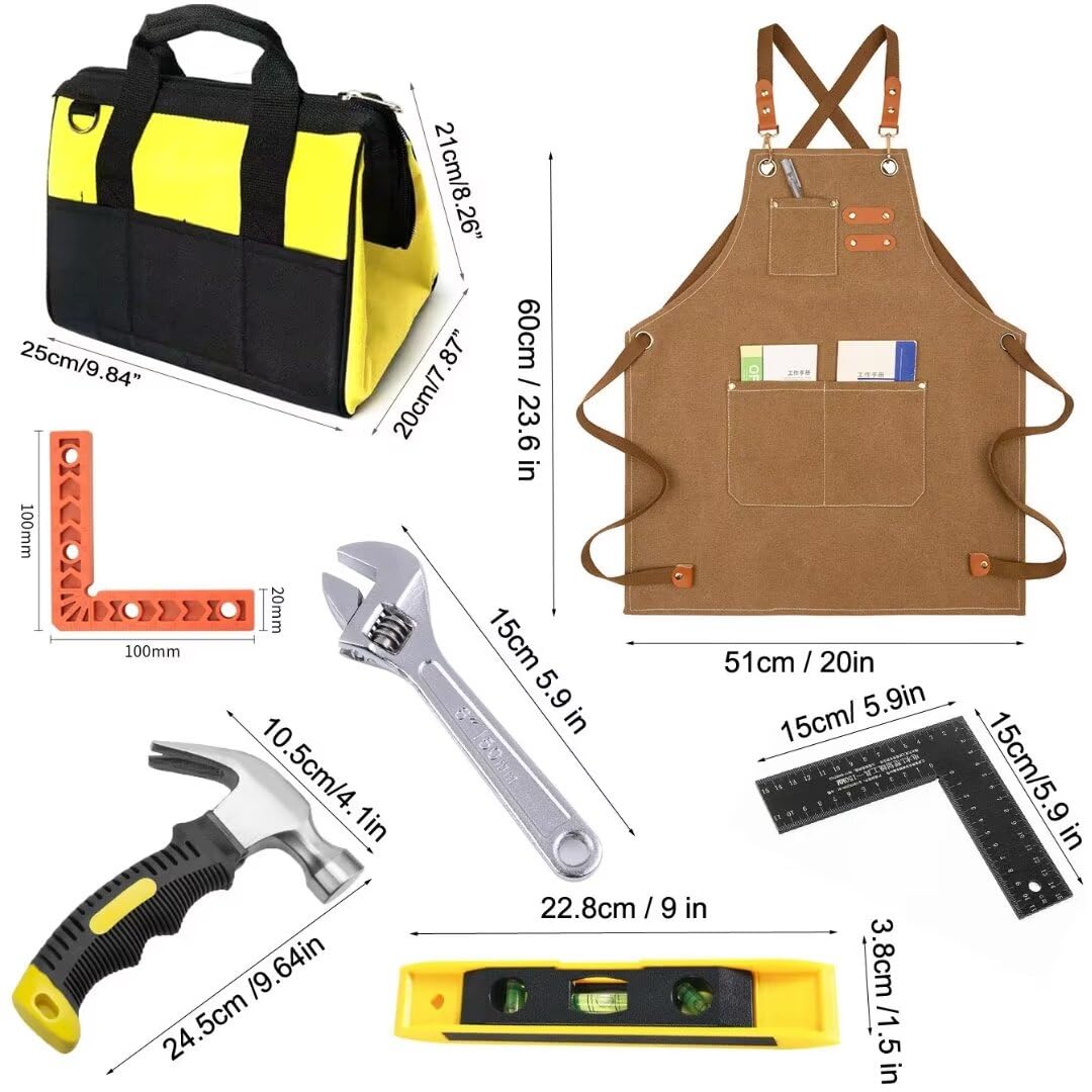 QeeHeng Children's Tool Set, Children's Construction Tool Toy Set with Real Hand Tools, 20 Pieces Beginner Woodworking Tools Kit, Tool Bag & Hammer & Hand Saw, Gift for Boys Girls