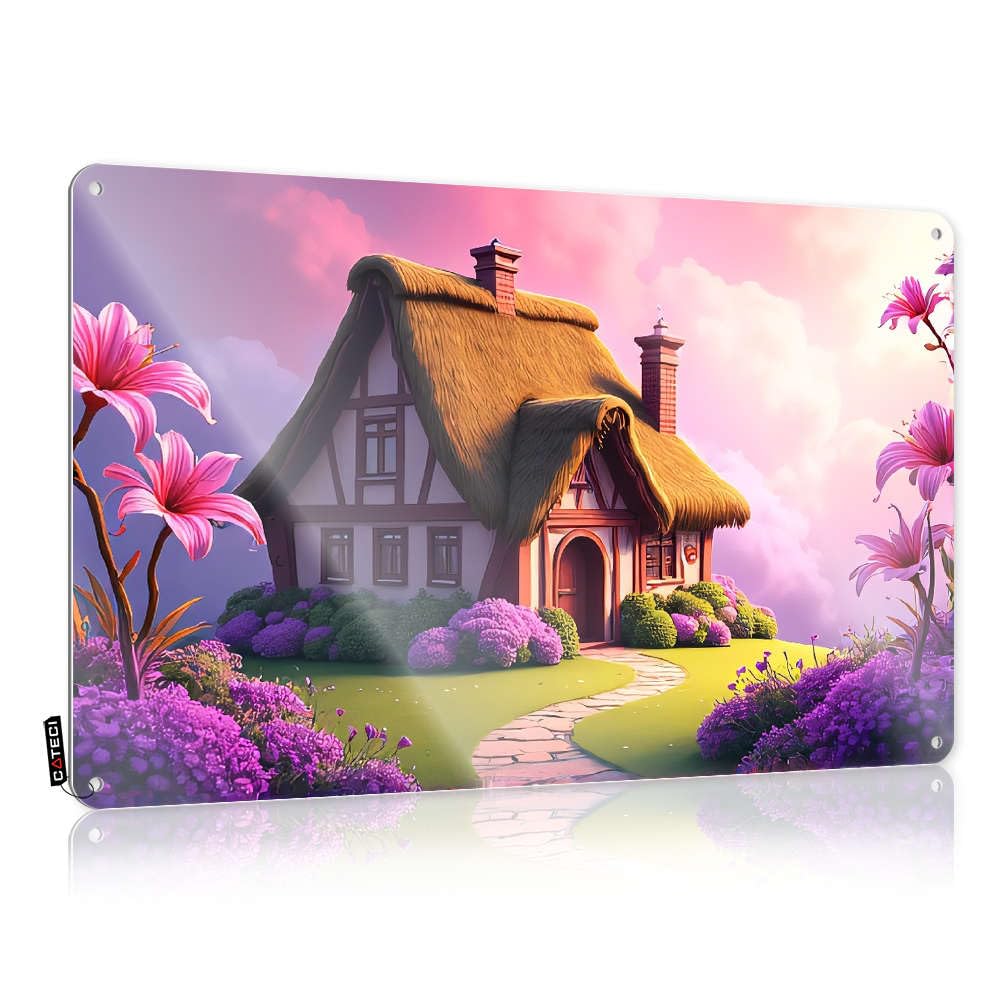 Sujd Colour Sign Gift For Plumber Lovely A Quaint Cottage Surrounded By Vibrant Flowers Under A Dreamy Sky. For Porch - Neon Customizable(20X30cm)