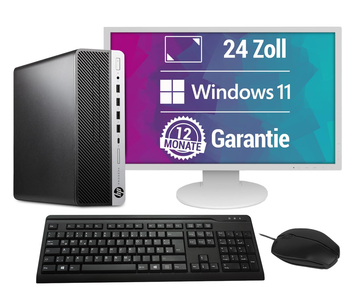 All-in-One Paket - 24-Zoll HD+ TFT, Core i5 Computer mit Monitor, Intel Quad Core Turbo 4,2 GHz, 8 GB DDR4, 256 GB M.2 SSD, WLAN & BT USB3, DisplayPort, Windows 11 (Generalüberholt)