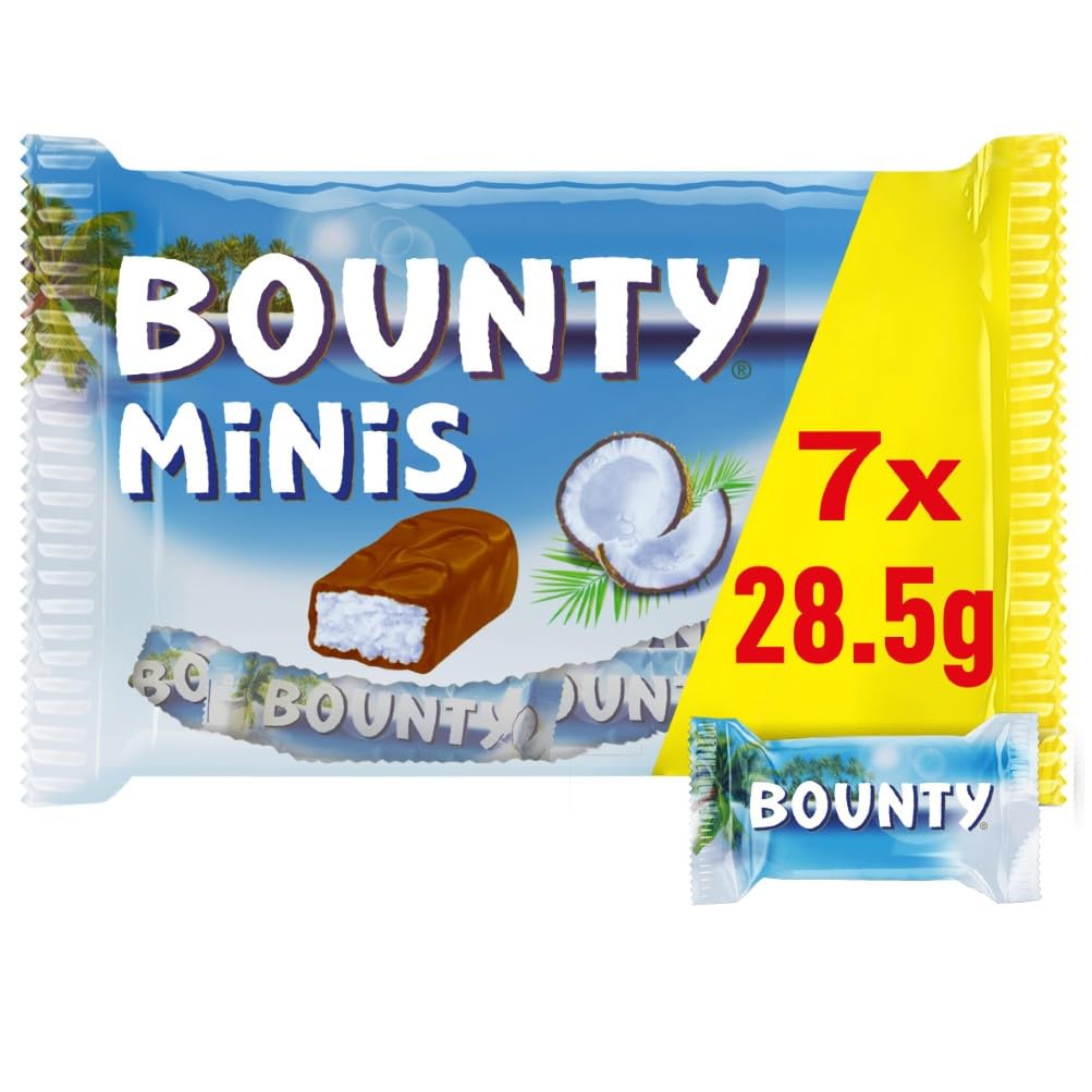 Bounty Minis Schokolade Großpackung, Mini Schokoriegel mit sanfter Kokosnuss, 227g, Schokoladen Geschenk Idee, Schoko Großpackung
