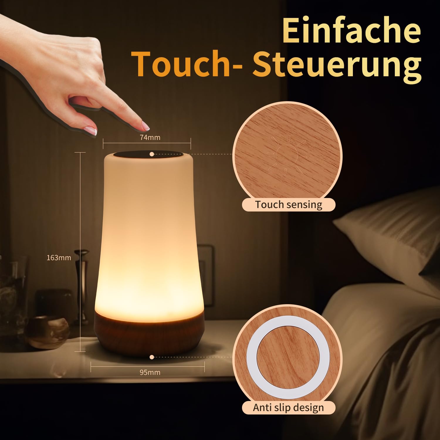 OORUN Touch-Nachttischlampe, 13 RGB-Farben und 5 Helligkeiten, über USB wiederaufladbare Schreibtischlampe, Fernbedienung, dimmbares Licht mit RGB-Farbwechsel, tragbare Lampe für Babys (F9)