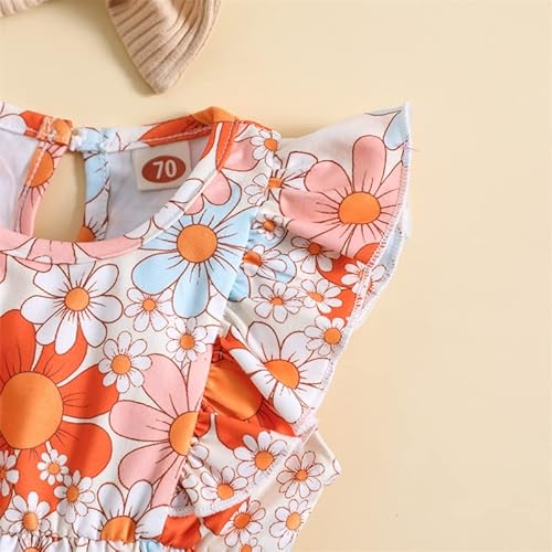 Axupico Newborn Infant Baby Girl Romper Sleeveless Tie Up Spaghetti Strap Flower Print One Piece Bodysuit Summer Clothes (Caramel, 6-12 Months) #TOP4