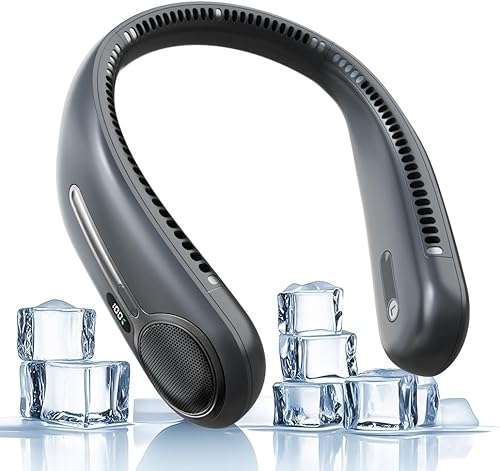 Ventilador de cuello portátil, manos libres, personal sin aspas, recargable por USB de 6000 mAh, refrigeración de 360, pantalla LED, 4 velocidades,