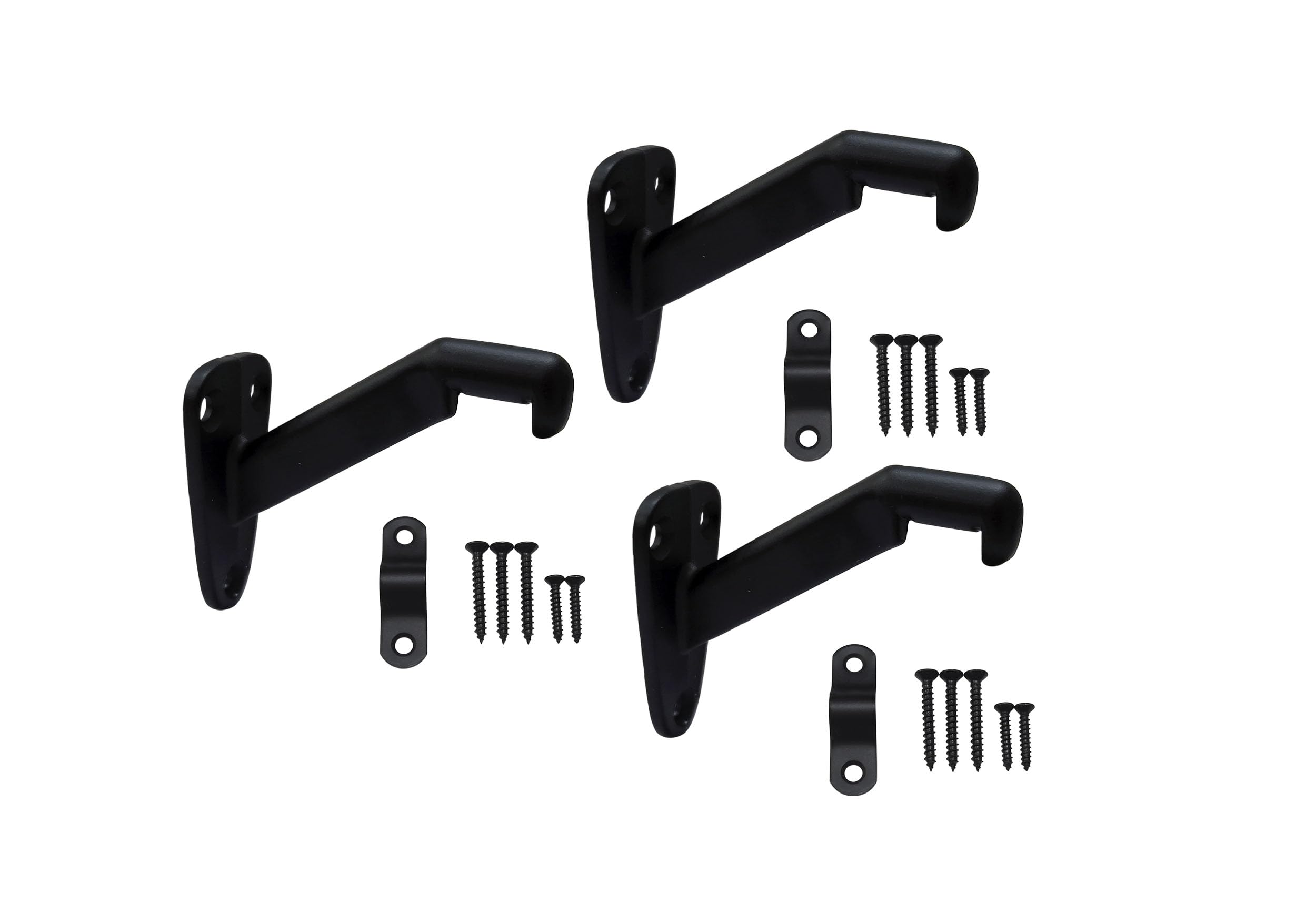 QCAA Heavy Duty Handrail Stair Brackets, Zinc Die Cast, Matte Black, 3 Pack, Made in Taiwan