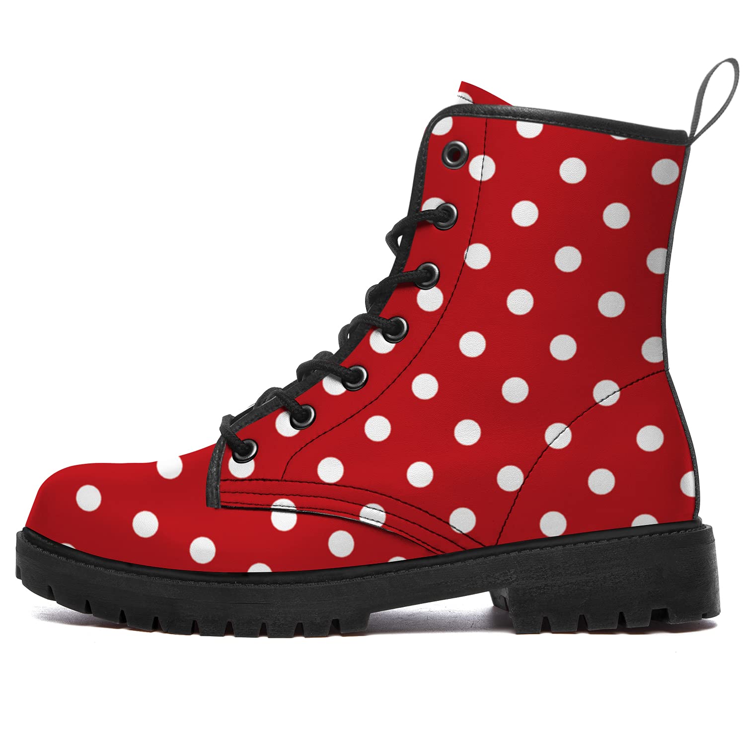 Klomax Polka Dot Boots for Women Combat Boots Lace-up Ankle Booties