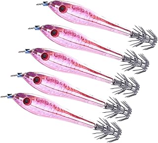 LIOOBO 5 Pçs Fluorescente Lula Metal Lula Ganchos Iscas De Plástico Brilho Camarão Worms Isca Gancho Do Mar Profundo Brilho Lula Ganchos Minnow Isca 3D Pesca À Noite