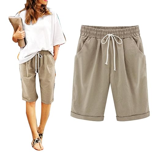 womens knee length shorts elasticated waist