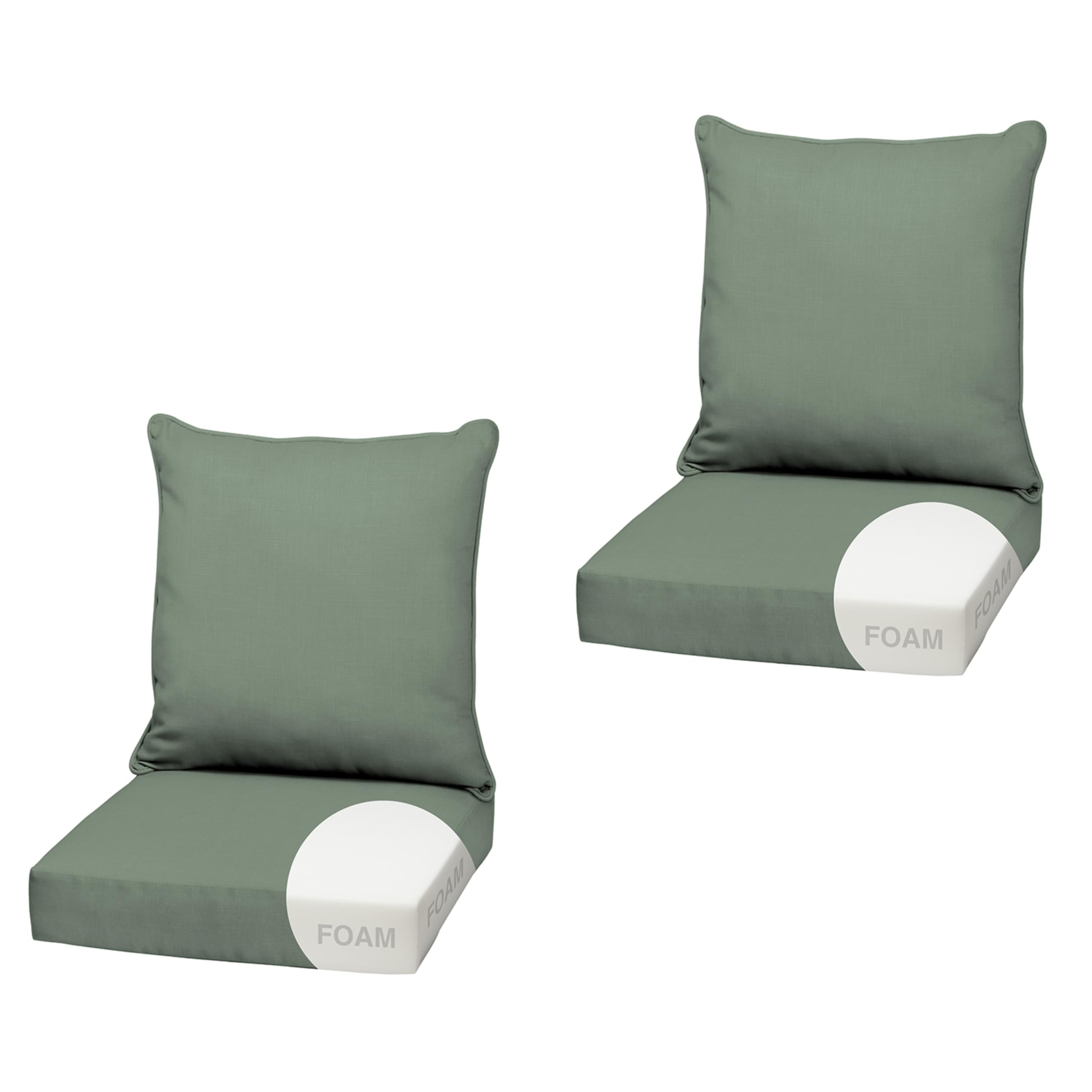 Arden Outdoor Deep Seat Cushion Set, Foam, 22x24, Sage Green Texture