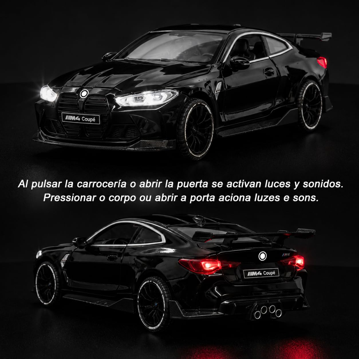 Invite 1:32 Diecast Model Alloy B-M-W M4 Metal Pull Back Car with Sound Light, Openable Doors, Toy Vehicles for Kids Gift, car for Kids [Black-Color] — Amazon image 6
