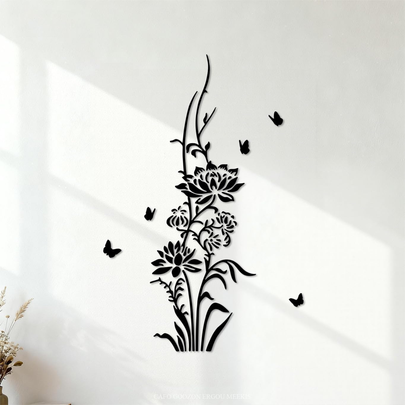 Lotus Butterfly Yoga Bathroom Floor Plant Wilderness Grassland Wall Stickers Paster Paper Self Adhesive 35x52cm Black