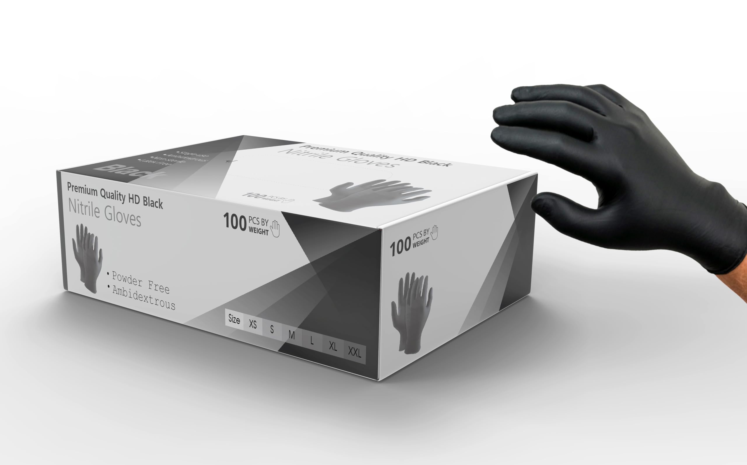 100 Strong HD Disposable Black Nitrile Examination Gloves –Powder Free, latex Free - Medical, Food, Mechanical, Industrial, Hair & Beauty, Cleaning (Strong HD Gloves -Black, XL (Pack of 100))