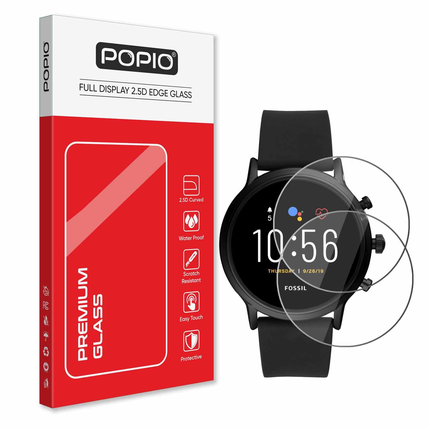 - POPIO Military-Grade Gorilla Tempered Glass for Fossil Carlyle/Julianna GEN 5 Digital Smartwatch with Installation Kit (Transparent) - Pack of 2