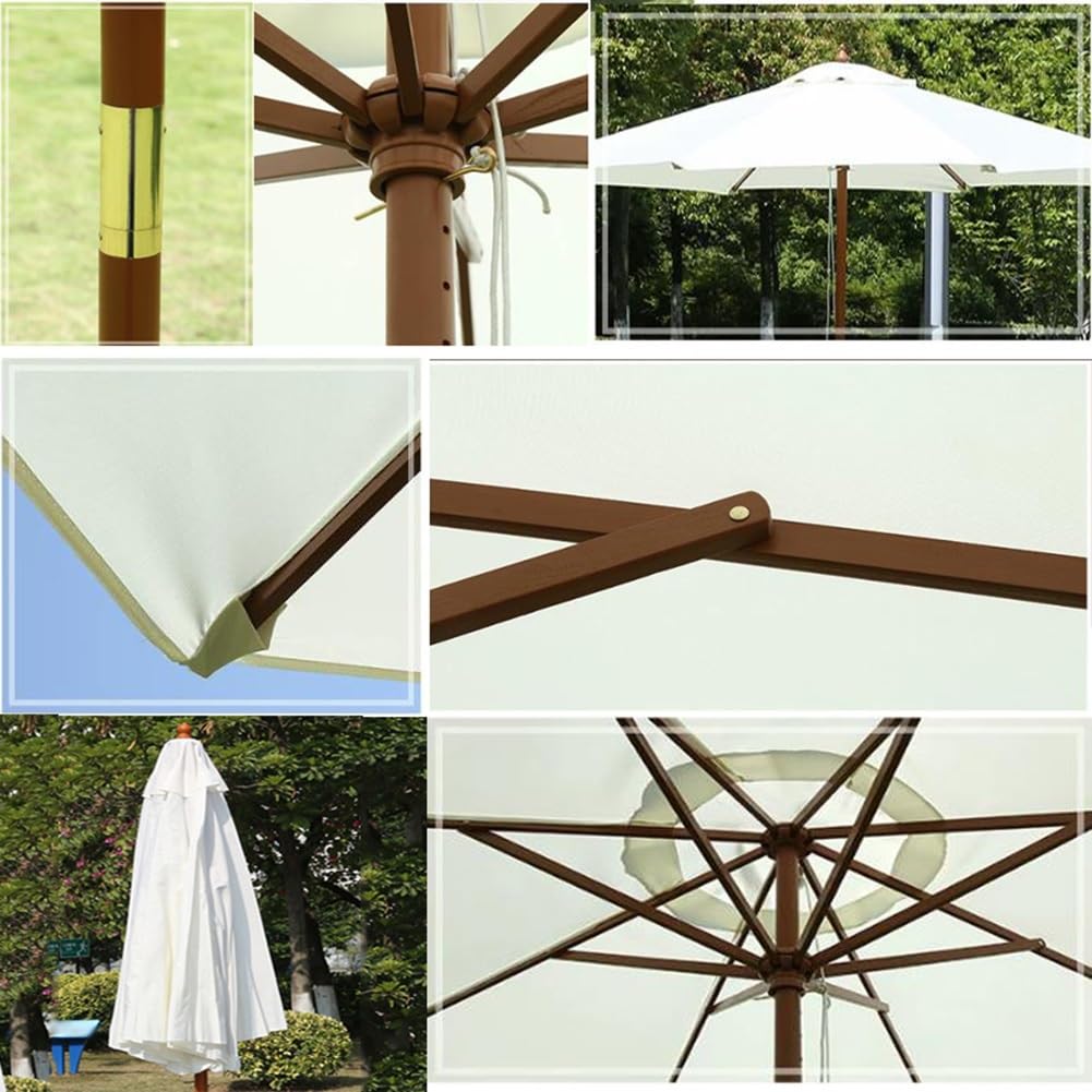Drewniany parasol tarasowy 270 cm, duży parasol ogrodowy z 8 solidnymi żebrami i otworem wentylacyjnym, wodoodporny baldachim z poliestru do ogrodu, basenu i podwórka
