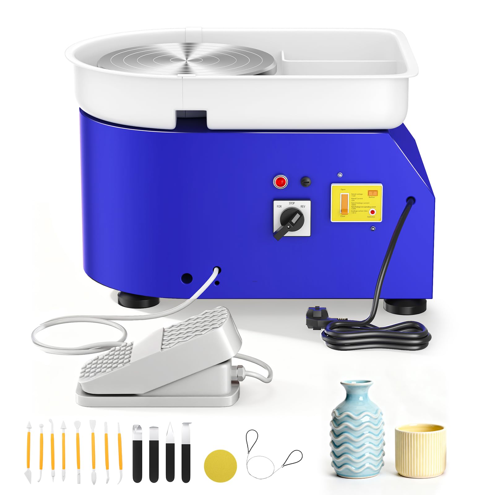 Kotsy Töpferscheibe Elektrisch Groß 350W,Töpferscheibe Elektrisch Profi mit 25CM Plattenteller,Trehscheibe Töpfern mit Töpferwerkzeugen, für Erwachsene,DIY,Töpferanfänger,Töpferstudio (Blau)
