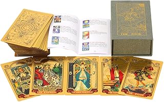 78pcs Luxury Gold Foil Tarot Deck | Gold Tarot Cards With 36 Page Guide Book | PVC Waterproof & Anti-Wrinkle | Tarot Cards And Book For Beginners Set | The Fool Gold Foil Tarot | Oracle Cards