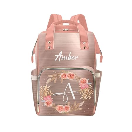 Printed Flower Diaper Bags Backpack with Name Personalized Baby Bag Nursing Nappy Bag Travel Tote Bag Gifts for Mom Girl
