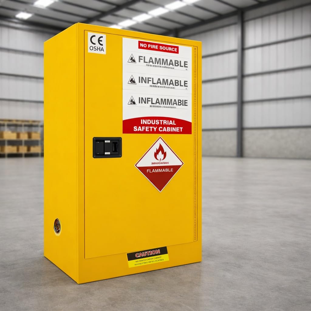 Flammable Storage Cabinet, 20" x 25" x 38", 30 Gallon Chemical Safety Cabinet with Adjustable Shelf, Thickened Galvanized Steel Fireproof Cabinet for Flammable Liquids