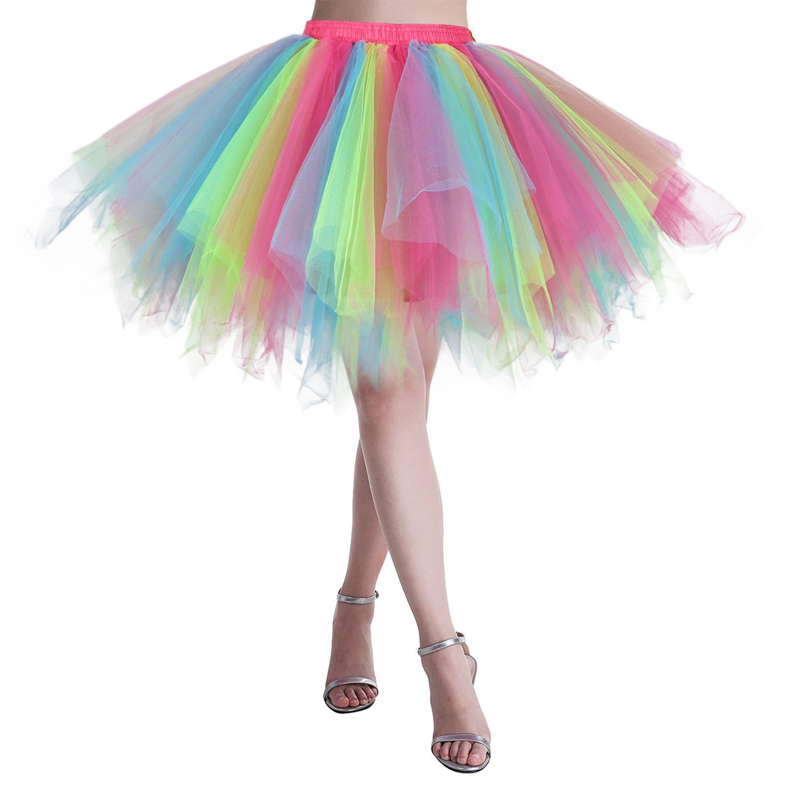 Karneval Bunter Tüllrock Damen Elastische Rock 50er Jahre Kostüm Tutu Rock Mehrschichtiges Lagig Tüll Unregelmäßiger Faschingskostüme Party Tanzkleid Kurz Karnevalskostüm Ballett Teen Dance Dress Up