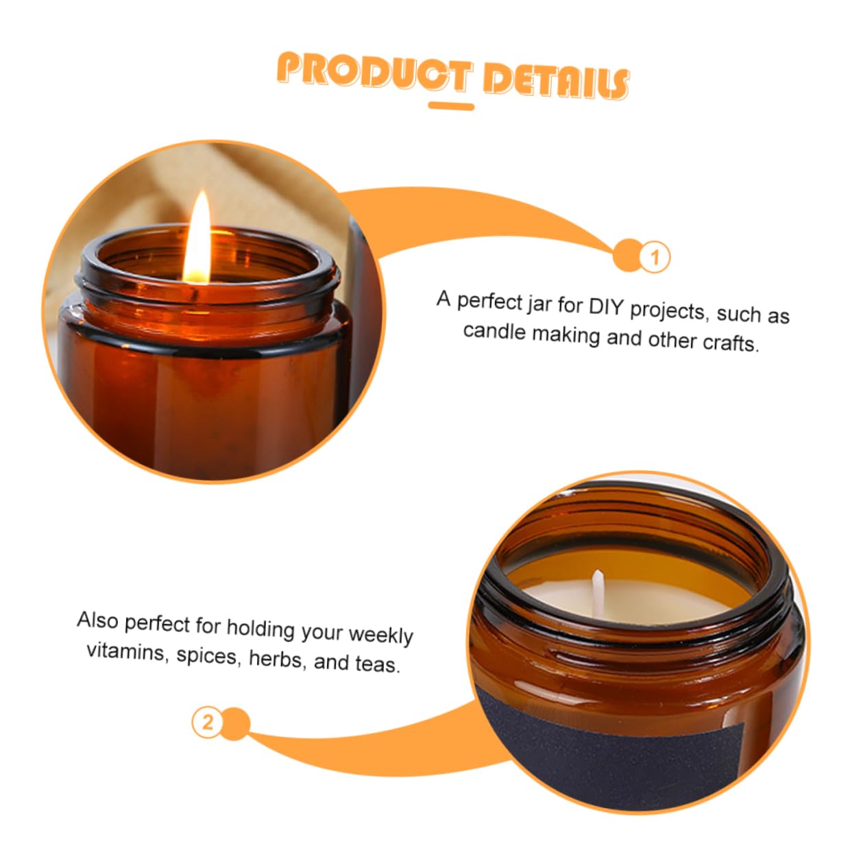 LIFKOME Pots à Bougie avec Couvercles 120g en Alliage D'aluminium, Récipients Remplissables 6pcs en Verre Marron pour Fabrication de Bougies Artisanales