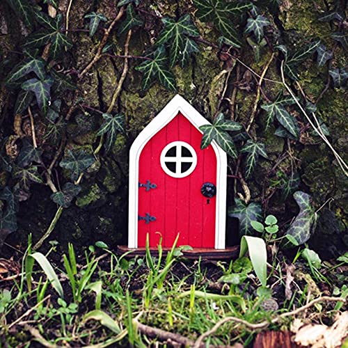 BOBOLover Miniatur Fee Haus Tür,Elfentür Fairy GNOME Home Fenster und Tür,Spielhausdekorationstür Basteltür 3D-Deko, Fenster Und Tür Für Bäume, Hof, Kunst, Garten, Skulptur (Rot) Cover