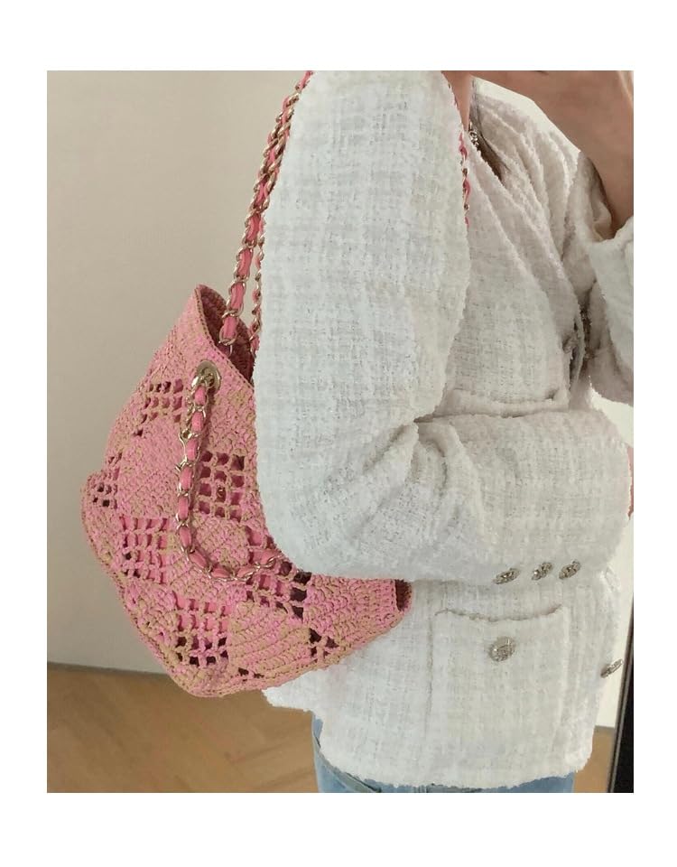 Women's Lafite Straw Beach bag,Hollow out Handmade Woven Summer tote,Vintage Hobo Shoulder bag with sheepskin inner bag4