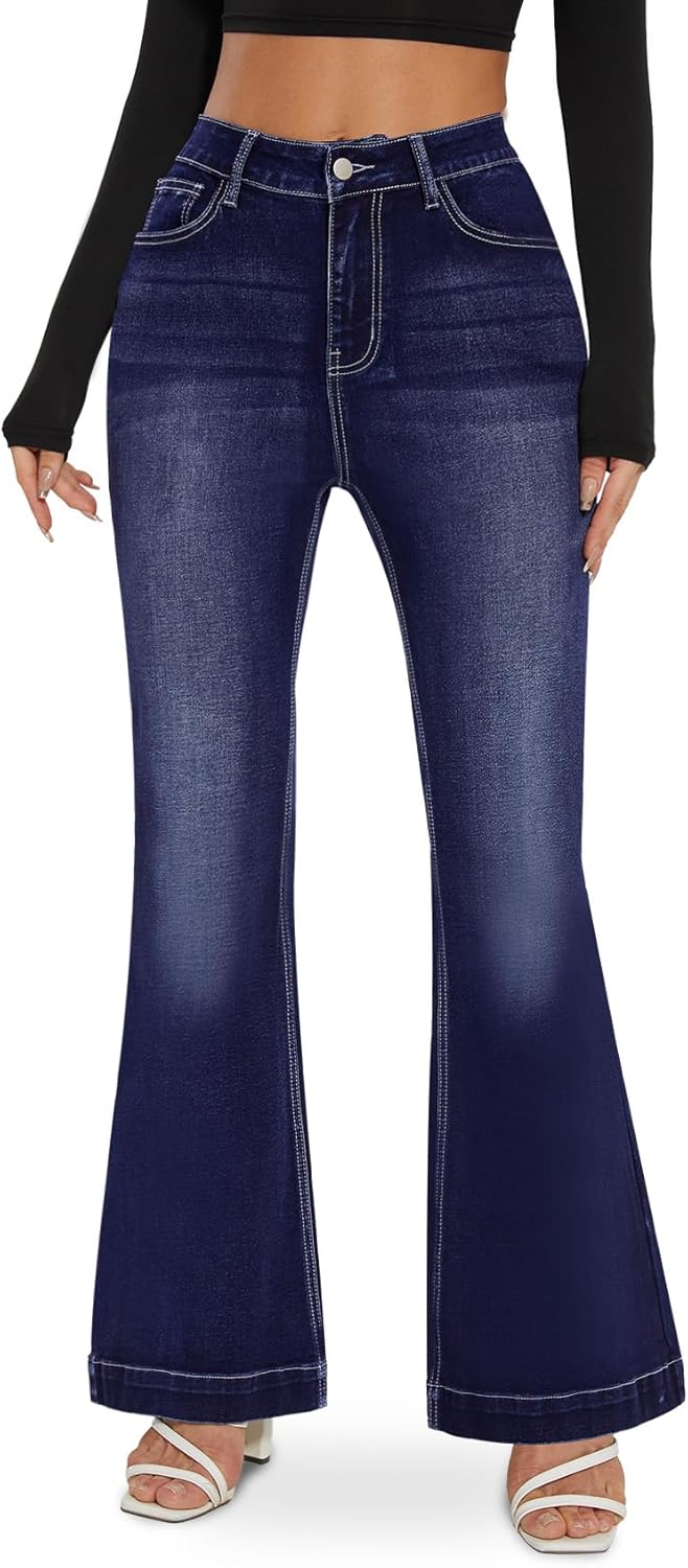 SEASUM Butt Lifting Bootcut Jeans Tummy Control Trendy Flare Leg Jeans for Women Casual Flap Pockets Denim Pants - Image 3