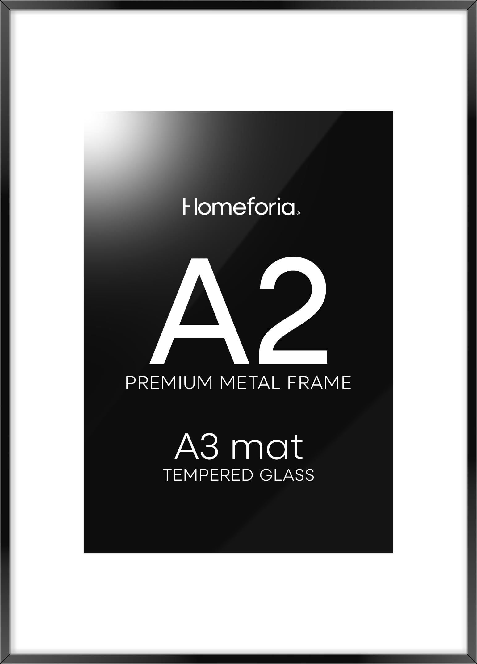 Homeoforia A2 Picture Frame Black, High End Metal 16.5 x 23.5 inch Poster Frames with Mat 11.7 x 16.5 for Photo, A2 Size Frame Matted to A3 Print, 16.5 by 23.4 Hanging Frames, Tempered Glass, Set of 1