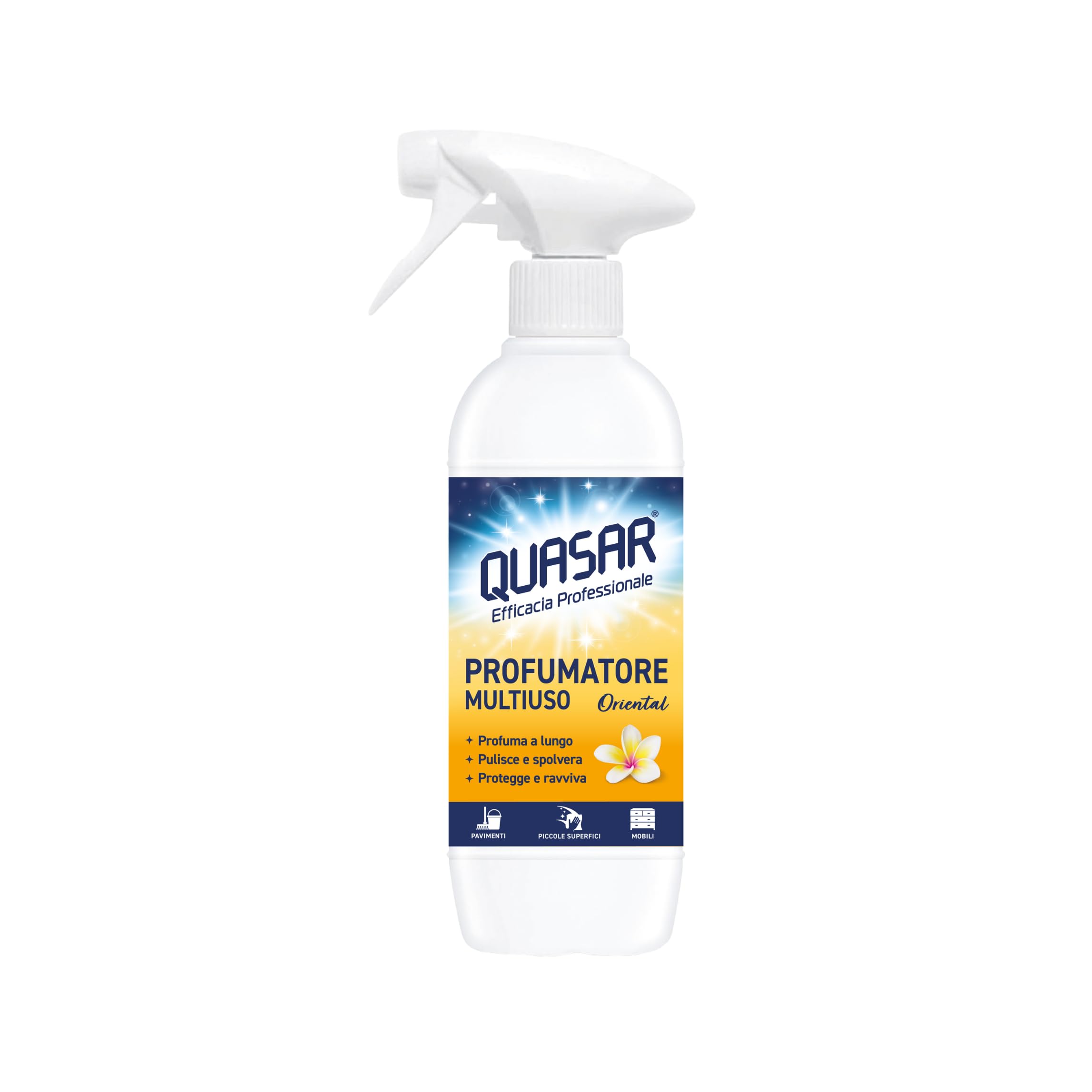 QUASAR PULITO STELLARE Profumatore Multiuso - Fragranza Oriental, Profuma a Lungo, Deterge e Spolvera - 500 ml