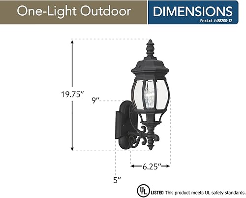 Miniatura 2 de Sea Gull Lighting 88200-12 Wynfield - Farol de pared para exteriores con paneles de vidrio biselado transparente, acabado negro