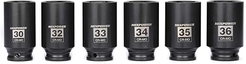 Miniatura 17 de MIXPOWER Juego de dados de impacto profundo de 4 piezas, 1/2 '', 6 puntos, CR-MO, métrico, 32,33,35,36 in, juego de dados de impacto de tuerca
