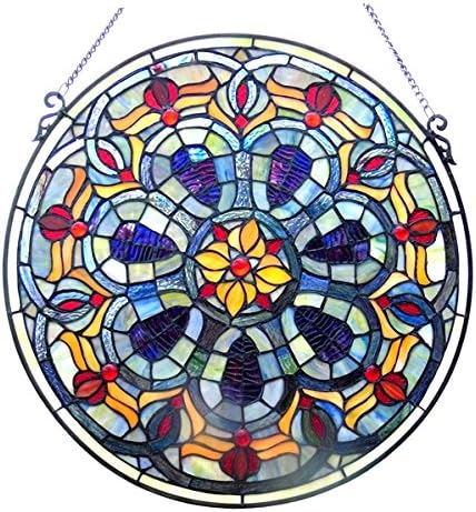 Tiffany-style Victorian Glass Window Panel 20"