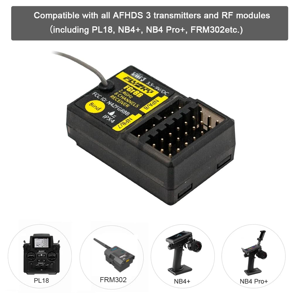 Goolsky Flysky - Receptor FGr8B, receptor de 8 canales de 2.4 GHz para transmisores Flysky AFHDS 3 PL18 NB4+ NB4 Pro+ RC y módulos RF FRM302