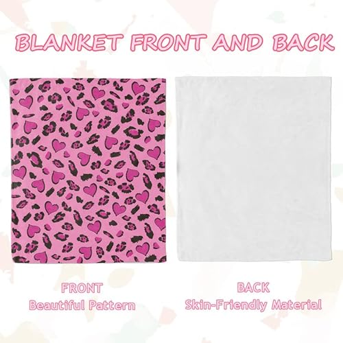 Pink Leopard Print Blanket, Pink Heart Leopard Print Gift Blanket, Leopard Print Throw Blanket, Gift Blanket For Girls Women, Blanket In Living Room Bedroom, Birthday Gifts For Youth, 50" X 60"(Pink) #TOP1