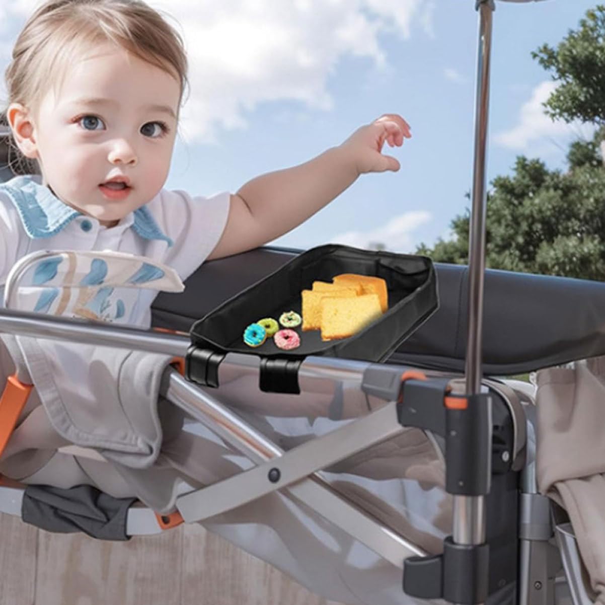 Abaodam Vassoio Porta Snack Per Passeggino Accessorio Per Tazza Da Passeggino Attacco Porta Telefono Nero