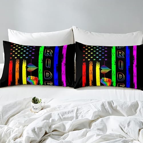 Miniatura 5 de Manfei Juego de sábanas bajeras de tamaño individual, diseño de rayas de arcoíris, juego de ropa de cama de 2 piezas para adolescentes, niños,