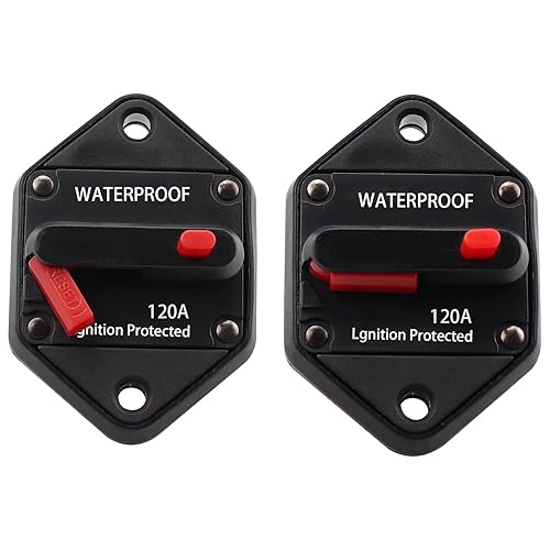 Miniatura 2 de Disyuntor de montaje en panel de 12V-48V CC 120A, disyuntor de 120 A Hi-Amp 120A con reinicio manual y junta para auto, camión, RV, automóvil,