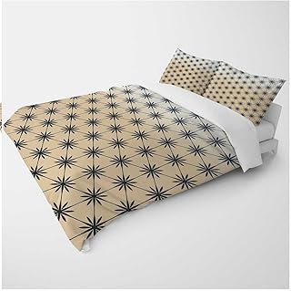 YANFENQI King Size Patterned Duvet Cover Cream Coloured Geometric Checked Autumn Bedding for Kids Teens Adults (King,104