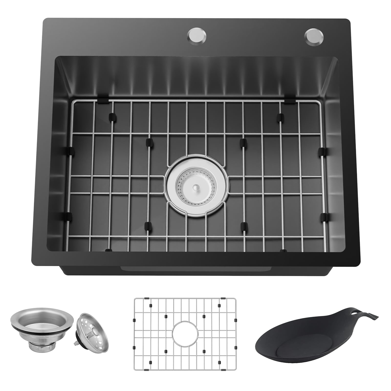 Évier de cuisine noir 55,9x45,7 cm en acier inoxydable compact à encastrer