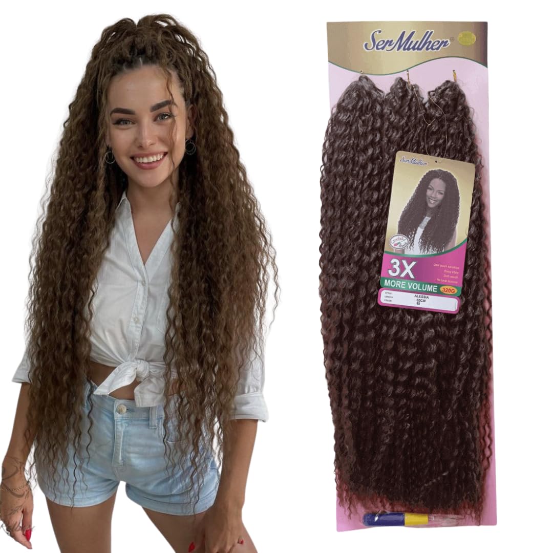 Ser Mulher ALESSIA- Extension sintetiche di capelli ricci per Crochet Braids- 320Gr 65cm (6 Natural Brown)