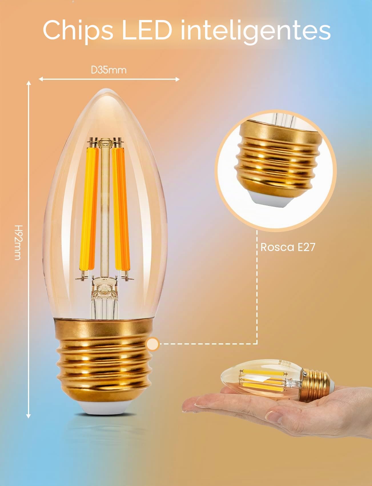 Aigostar Edison Bombillas Alexa LED E27 Bombillas Inteligentes 4.5W 470LM WIFI Bombilla Vintage C35 Bombillas Filamento Regulable 2700K-6500K, compatible con Alexa/Google Home. ámbar 8 pack