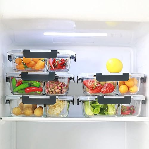Vista 37 de Contenedores de preparación de comidas, 2 compartimentos con cuencos de vidrio con tapas, recipientes de almacenamiento de alimentos, recipientes